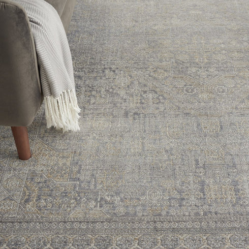 5' X 8' Gray And Beige Floral Non Skid Area Rug With Fringe