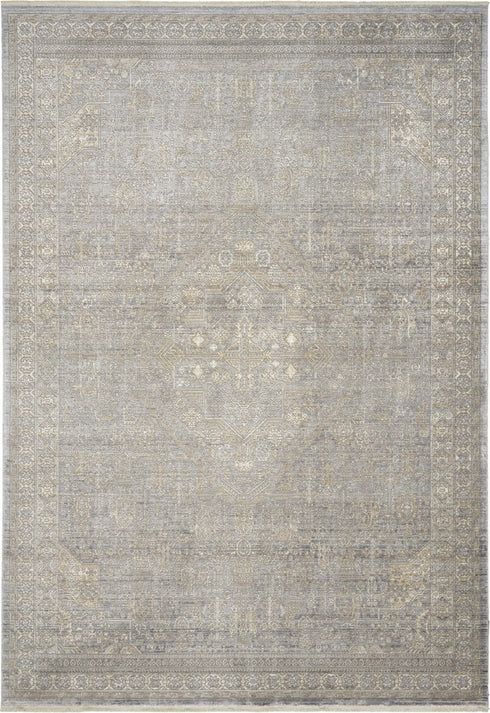 5' X 8' Gray And Beige Floral Non Skid Area Rug With Fringe