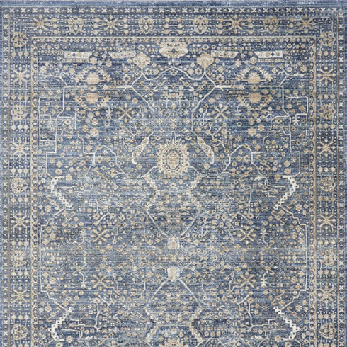 5' X 8' Blue And Cream Floral Non Skid Area Rug With Fringe