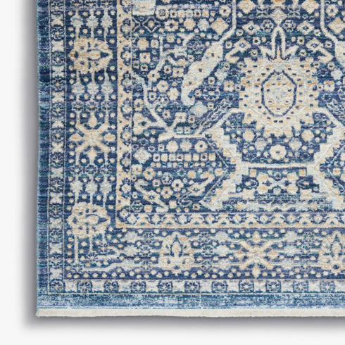 5' X 8' Blue And Cream Floral Non Skid Area Rug With Fringe