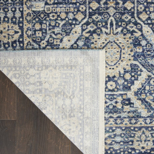 5' X 8' Blue And Cream Floral Non Skid Area Rug With Fringe