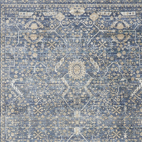 5' X 8' Blue And Cream Floral Non Skid Area Rug With Fringe