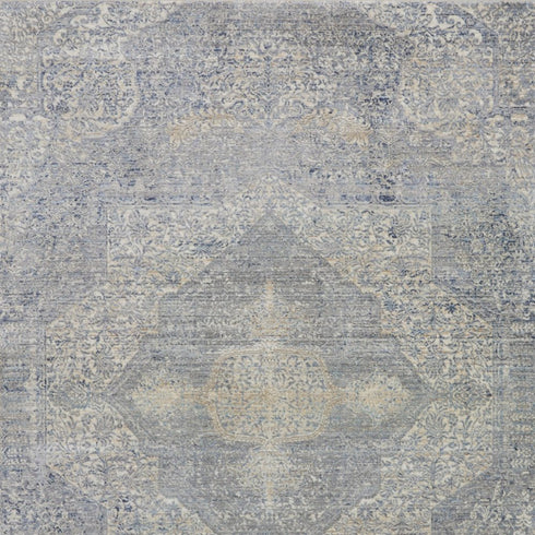 5' X 8' Blue Gray And Cream Floral Non Skid Area Rug With Fringe