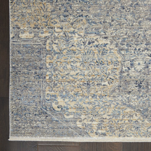 5' X 8' Blue Gray And Cream Floral Non Skid Area Rug With Fringe