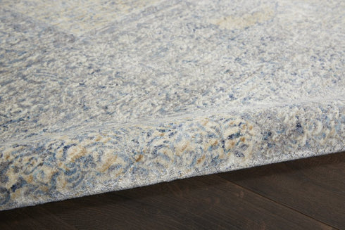 5' X 8' Blue Gray And Cream Floral Non Skid Area Rug With Fringe