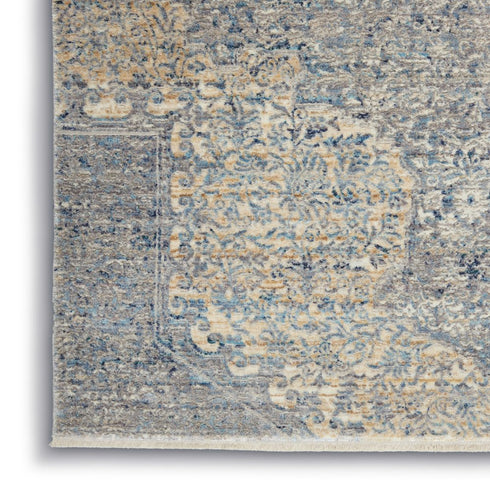 5' X 8' Blue Gray And Cream Floral Non Skid Area Rug With Fringe