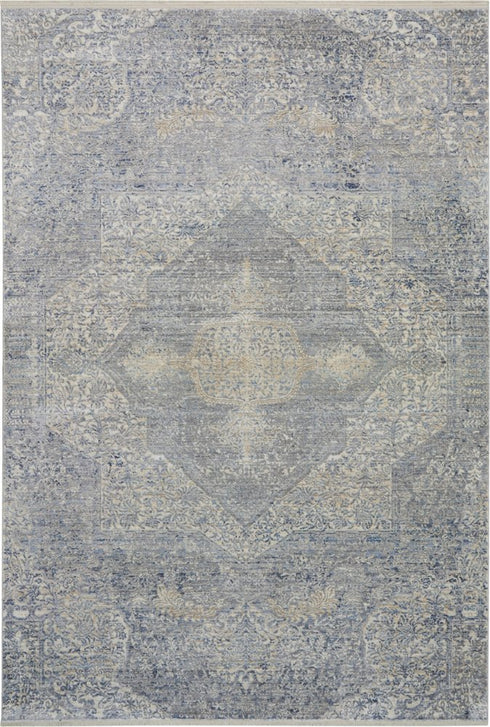 5' X 8' Blue Gray And Cream Floral Non Skid Area Rug With Fringe