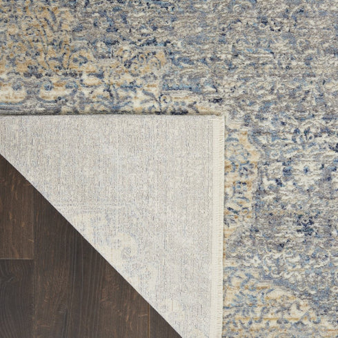 5' X 8' Blue Gray And Cream Floral Non Skid Area Rug With Fringe