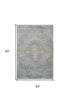 5' X 8' Blue Gray And Cream Floral Non Skid Area Rug With Fringe