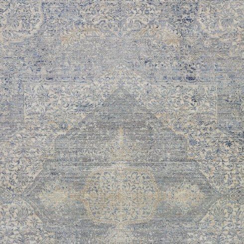 5' X 8' Blue Gray And Cream Floral Non Skid Area Rug With Fringe