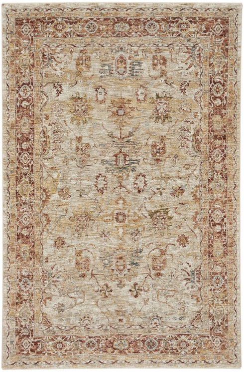 5' X 8' Ivory And Red Floral Distressed Area Rug
