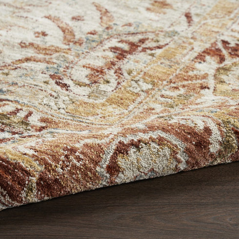 5' X 8' Ivory And Red Floral Distressed Area Rug