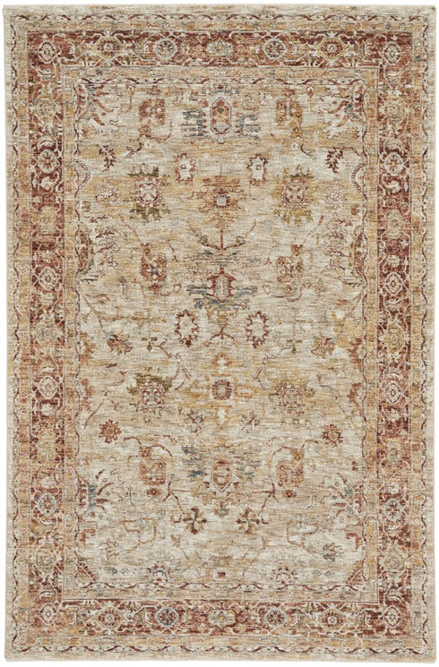 5' X 8' Ivory And Red Floral Distressed Area Rug