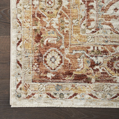 5' X 8' Ivory And Red Floral Distressed Area Rug