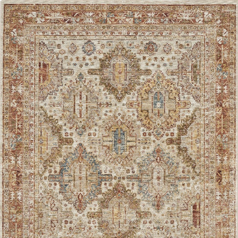 5' X 8' Ivory And Red Geometric Distressed Area Rug