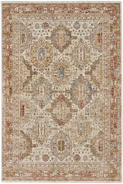 5' X 8' Ivory And Red Geometric Distressed Area Rug
