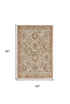 5' X 8' Ivory And Red Geometric Distressed Area Rug