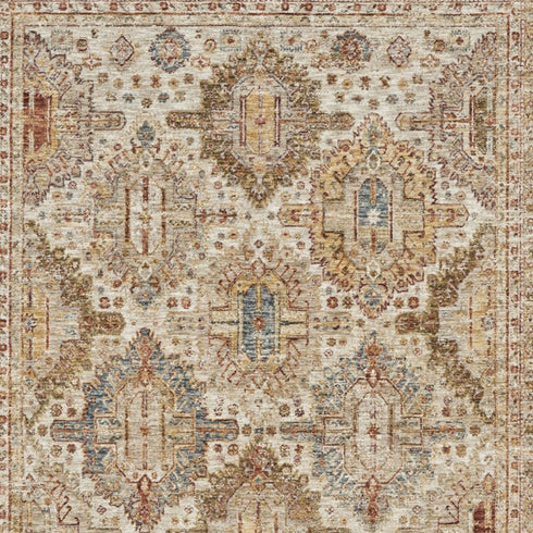 5' X 8' Ivory And Red Geometric Distressed Area Rug