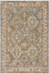 5' X 8' Beige Blue And Brown Geometric Distressed Area Rug