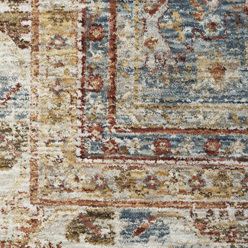 5' X 8' Beige Blue And Brown Geometric Distressed Area Rug