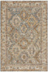 5' X 8' Beige Blue And Brown Geometric Distressed Area Rug