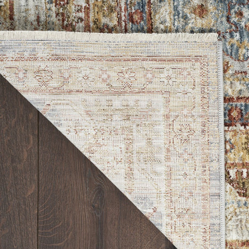 5' X 8' Beige Blue And Brown Geometric Distressed Area Rug