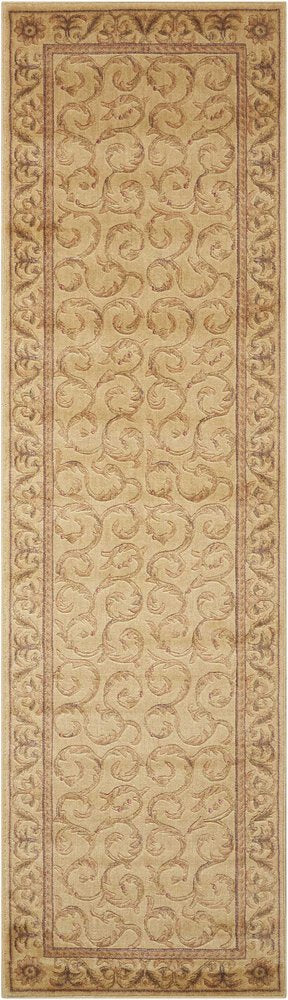 8' Ivory And Gold Floral Non Skid Runner Rug