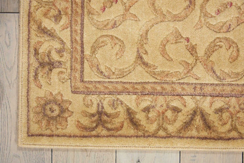 8' Ivory And Gold Floral Non Skid Runner Rug