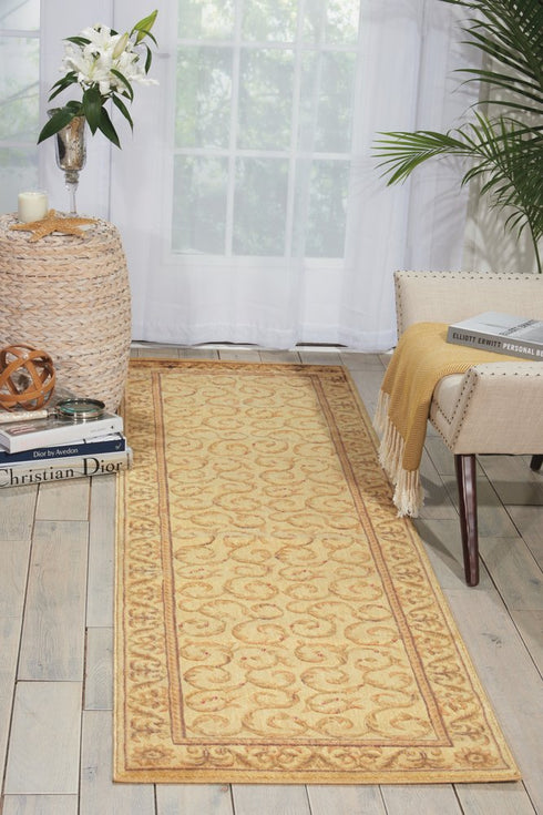 8' Ivory And Gold Floral Non Skid Runner Rug