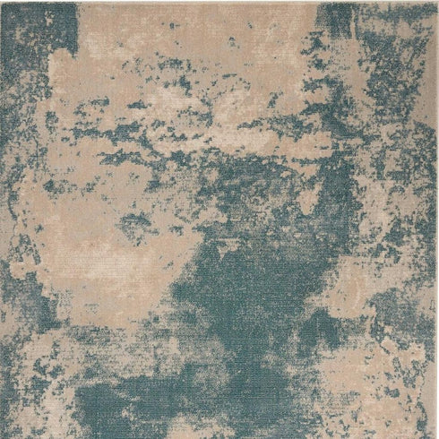 8' Teal and Ivory Abstract Non Skid Runner Rug