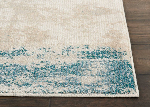 8' Teal and Ivory Abstract Non Skid Runner Rug