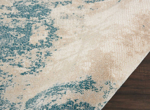 8' Teal and Ivory Abstract Non Skid Runner Rug