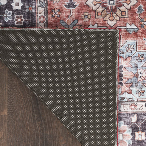 8' X 10' Black and Red Floral Distressed Non Skid Area Rug