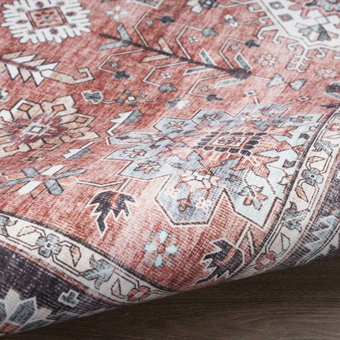 8' X 10' Black and Red Floral Distressed Non Skid Area Rug
