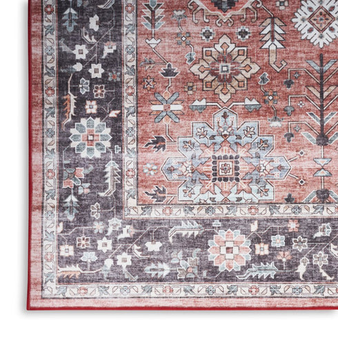 8' X 10' Black and Red Floral Distressed Non Skid Area Rug