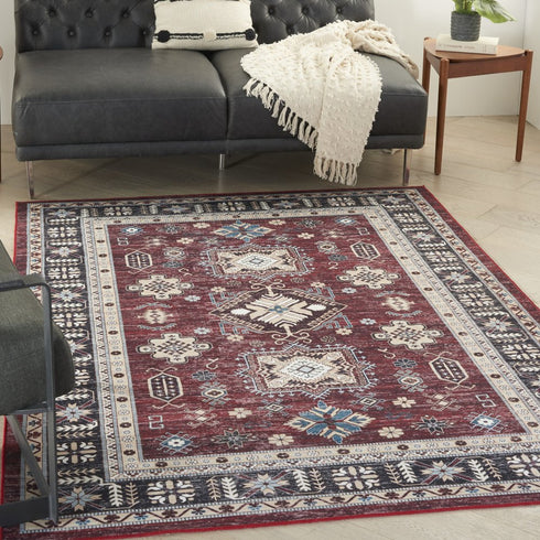 8' X 10' Beige Red And Gray Oriental Distressed Non Skid Area Rug