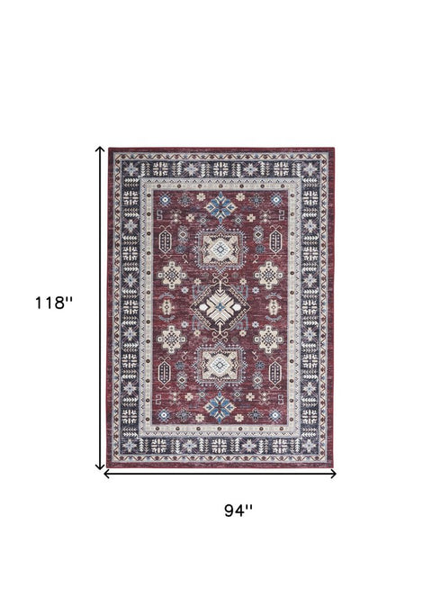 8' X 10' Beige Red And Gray Oriental Distressed Non Skid Area Rug