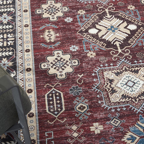 8' X 10' Beige Red And Gray Oriental Distressed Non Skid Area Rug