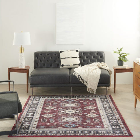 8' X 10' Beige Red And Gray Oriental Distressed Non Skid Area Rug