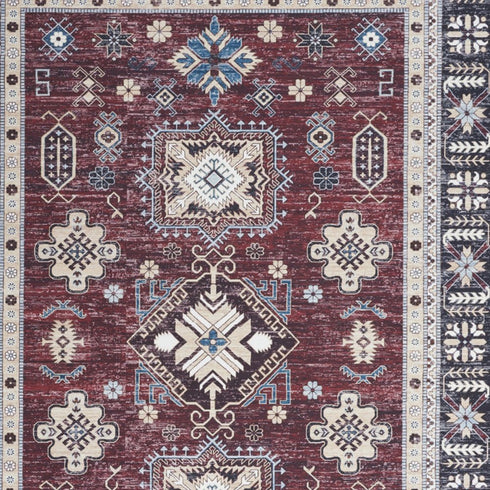 8' X 10' Beige Red And Gray Oriental Distressed Non Skid Area Rug