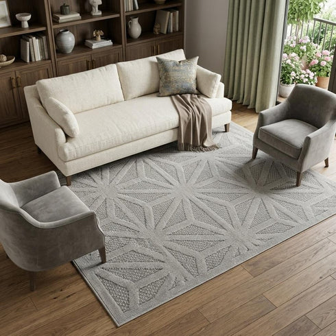 9' X 12' Ivory Tan and Blue Floral Medallion Non Skid Area Rug