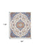 9' X 12' Ivory Tan and Blue Floral Medallion Non Skid Area Rug
