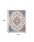 9' X 12' Ivory Tan and Blue Floral Medallion Non Skid Area Rug