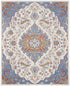 9' X 12' Ivory Tan and Blue Floral Medallion Non Skid Area Rug