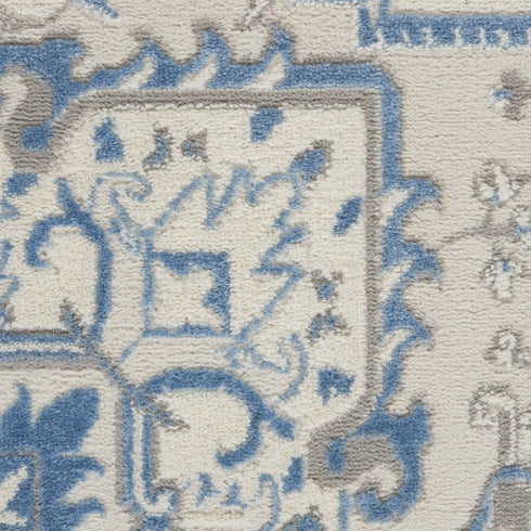 9' X 12' Ivory Blue and Gray Floral Non Skid Area Rug
