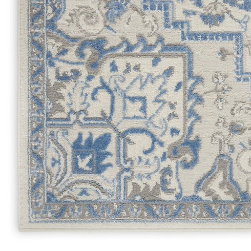 9' X 12' Ivory Blue and Gray Floral Non Skid Area Rug