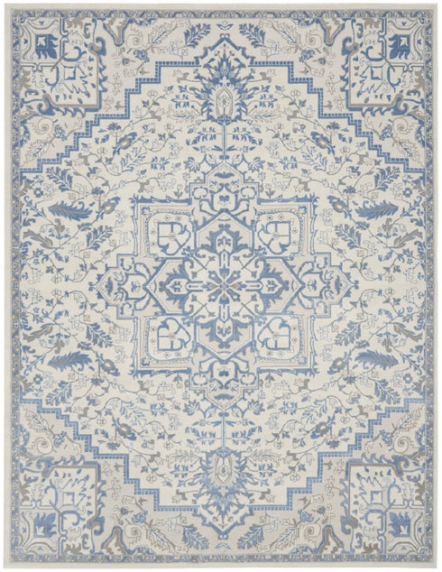 9' X 12' Ivory Blue and Gray Floral Non Skid Area Rug