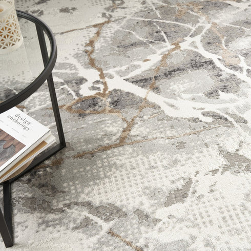 8' X 10' Ivory Black and Gray Abstract Non Skid Area Rug