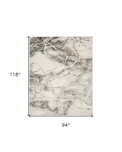 8' X 10' Ivory Black and Gray Abstract Non Skid Area Rug
