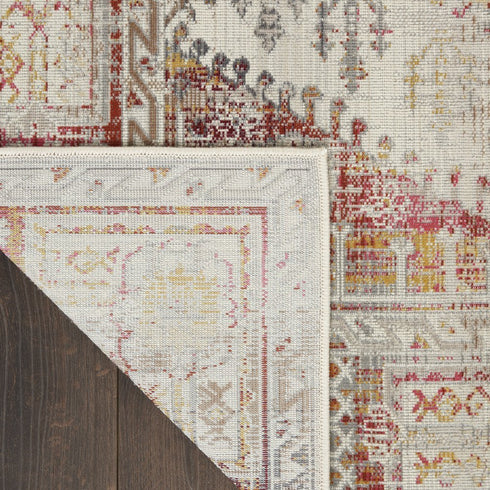 8' X 10' Ivory Red And Orange Floral Distressed Non Skid Area Rug